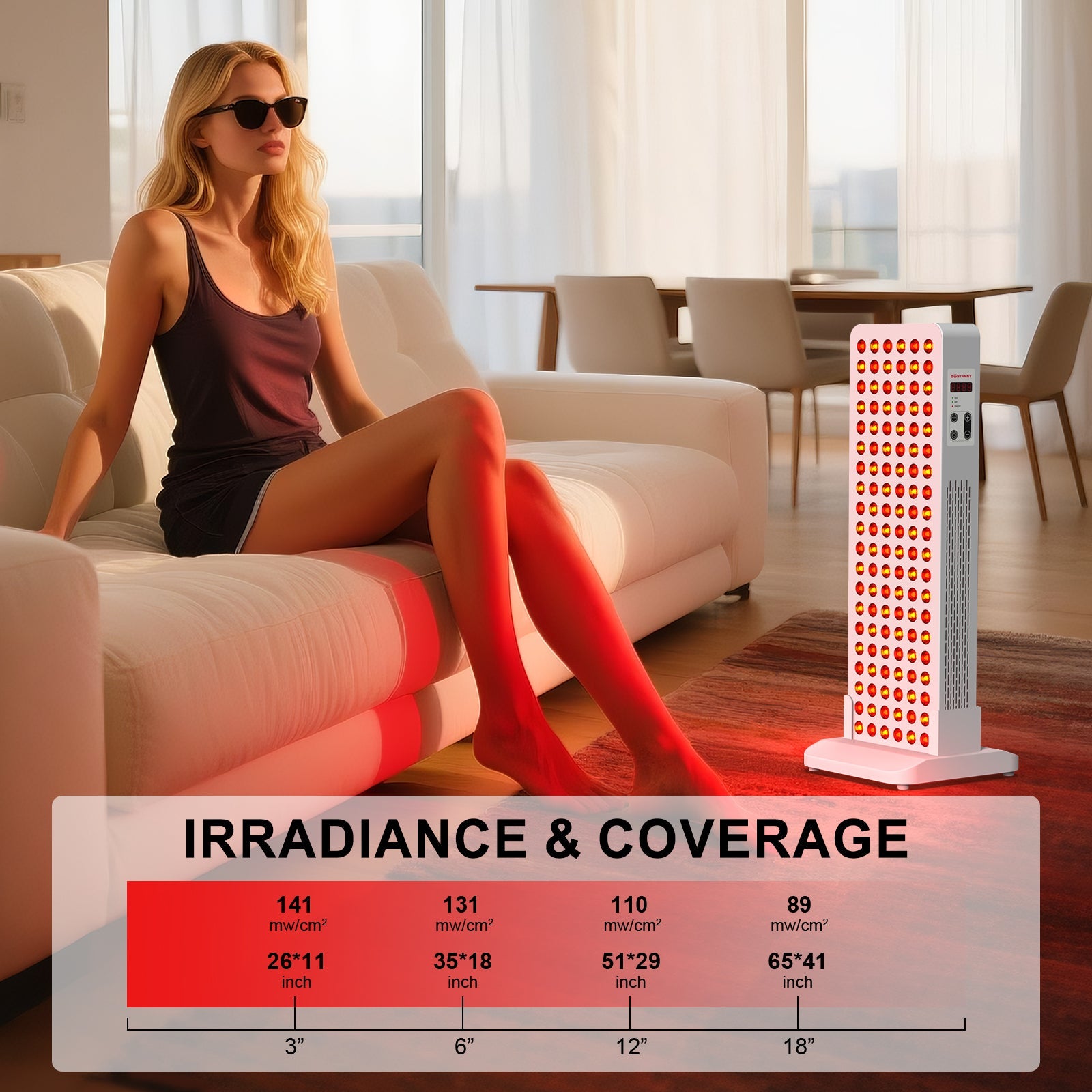 BO-600 Red Light Therapy Panel with Base – 5 Wavelengths 630/660/810/830/850nm