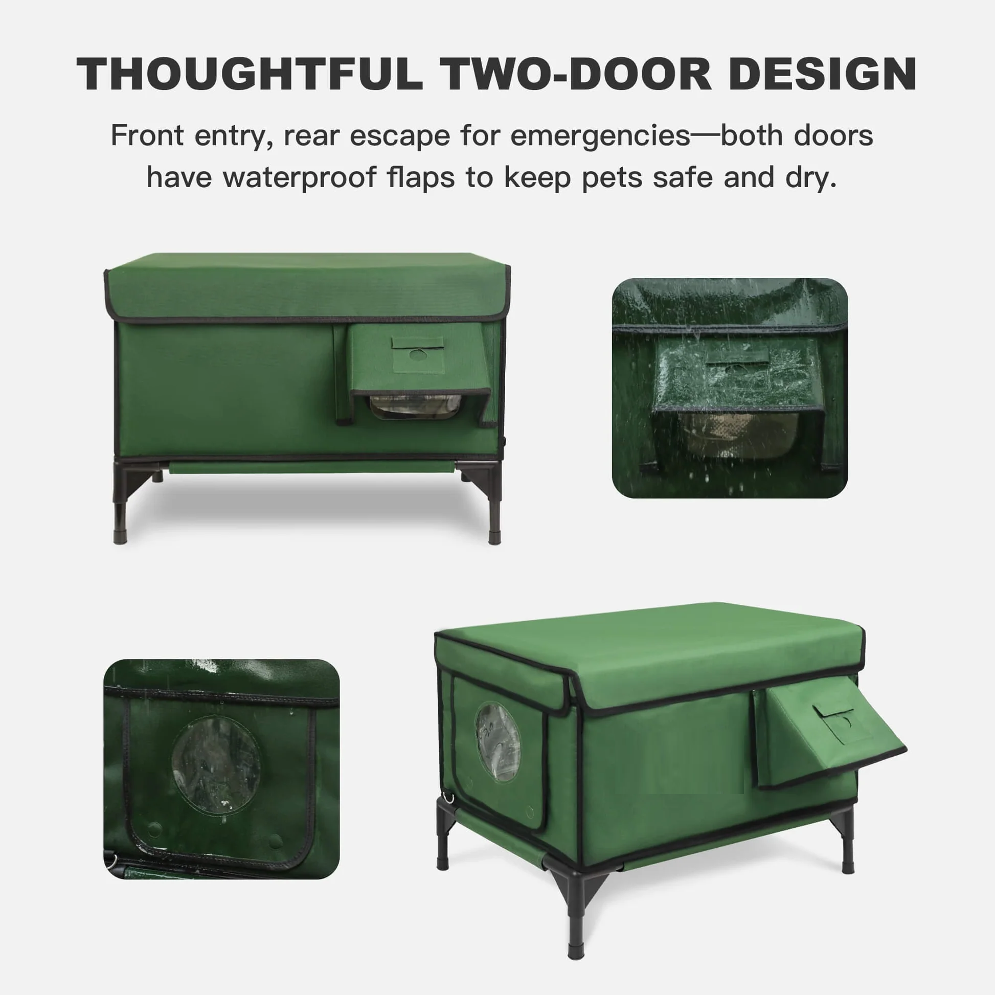 Classic Box Heated Outdoor Cat House | Large-Green (Custom Cat Patch)