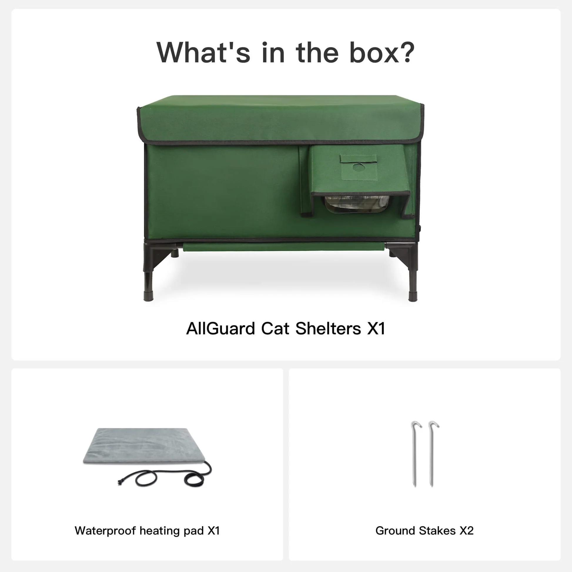 Classic Box Heated Outdoor Cat House | Large-Green (Custom Cat Patch)