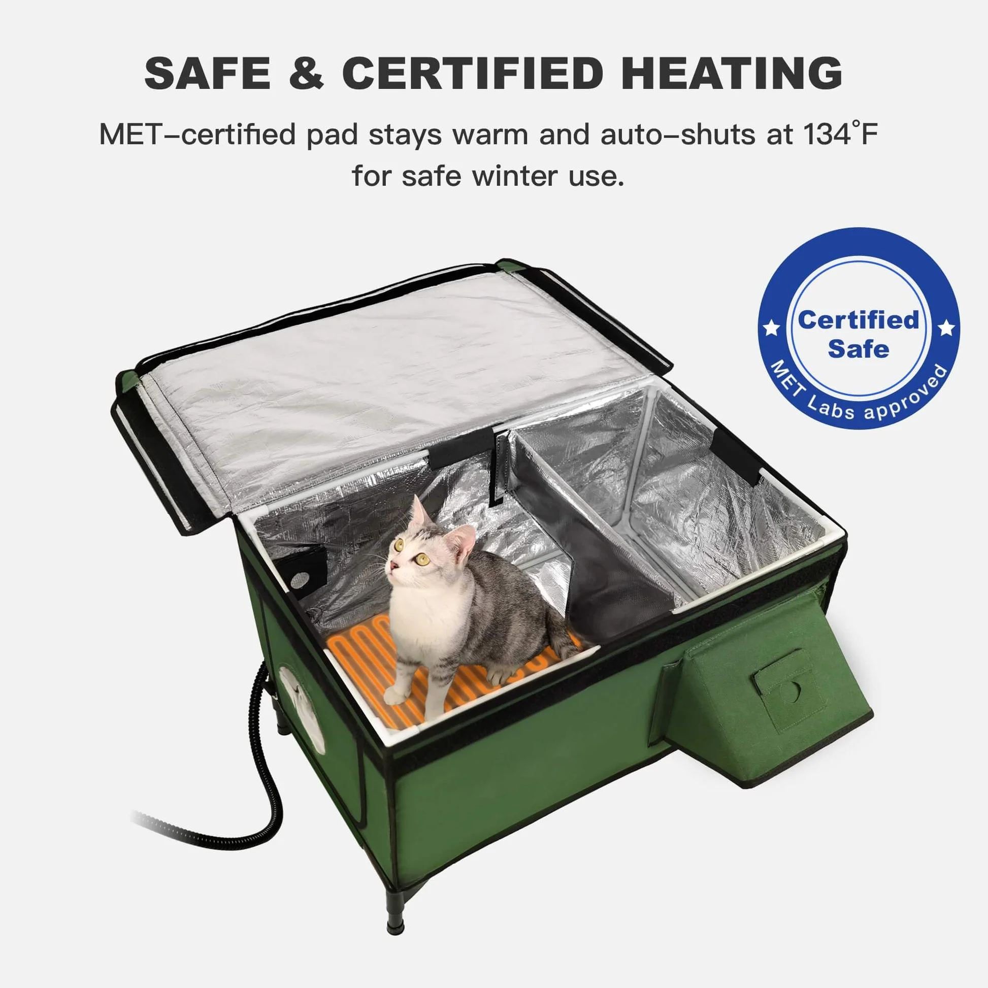 Classic Box Heated Outdoor Cat House | Large-Green (Custom Cat Patch)