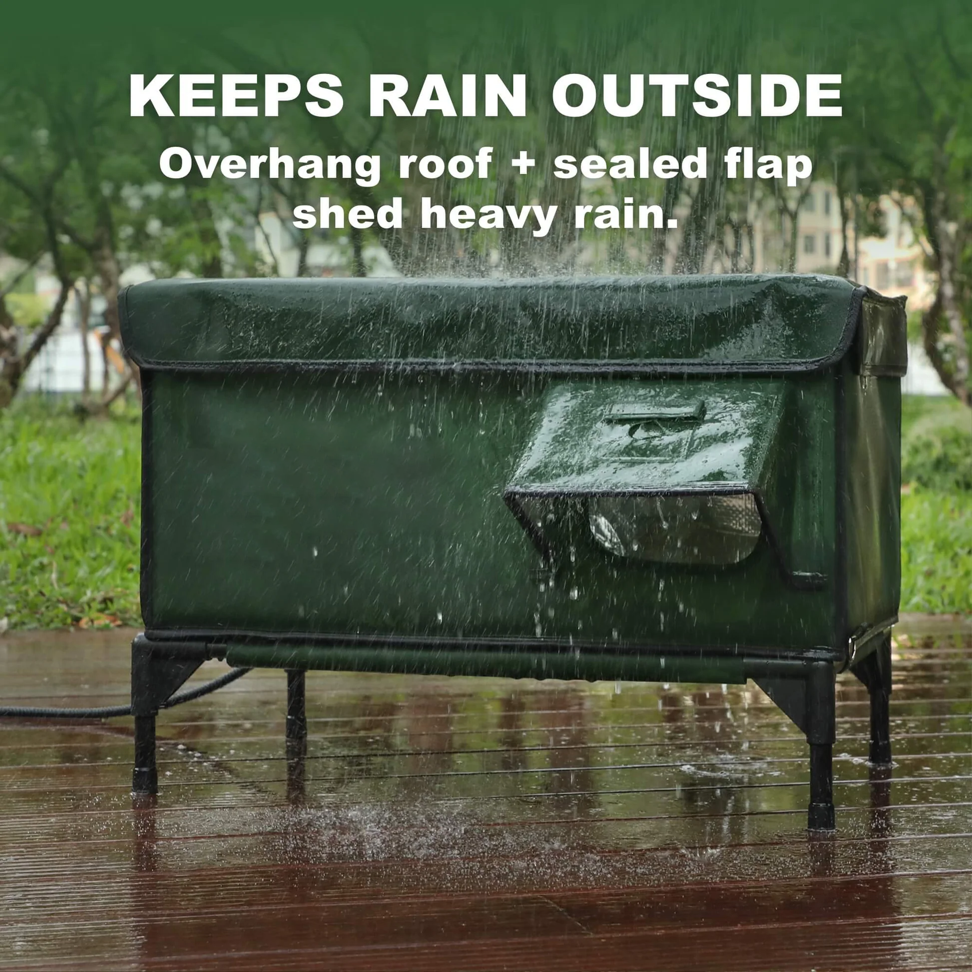 Classic Box Heated Outdoor Cat House | Large-Green (Custom Cat Patch)