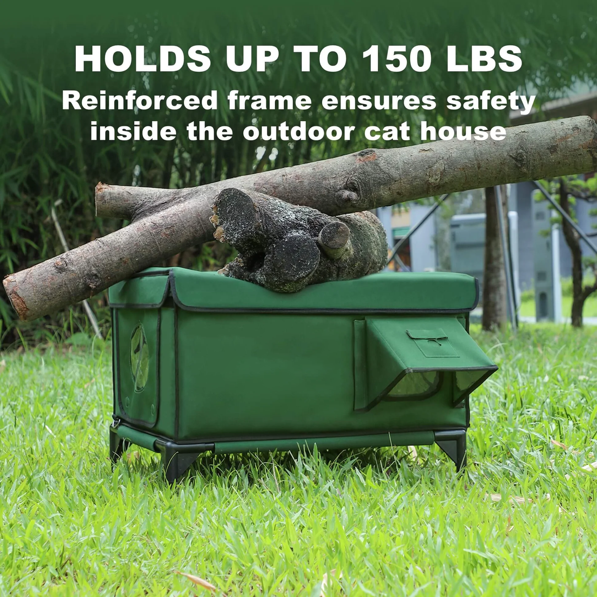 Classic Box Heated Outdoor Cat House | Large-Green (Custom Cat Patch)