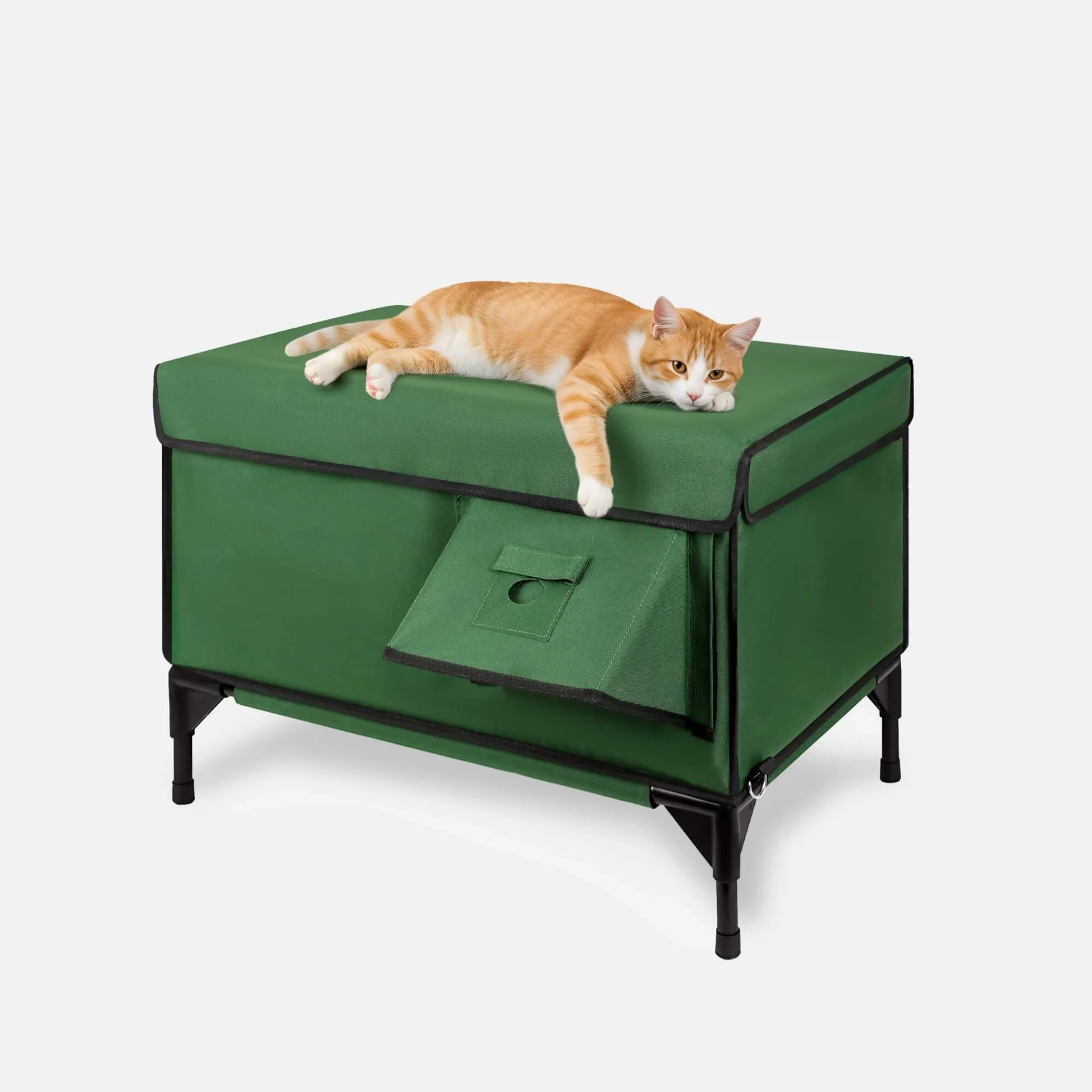 Classic Box Heated Outdoor Cat House | Large-Green (Custom Cat Patch)