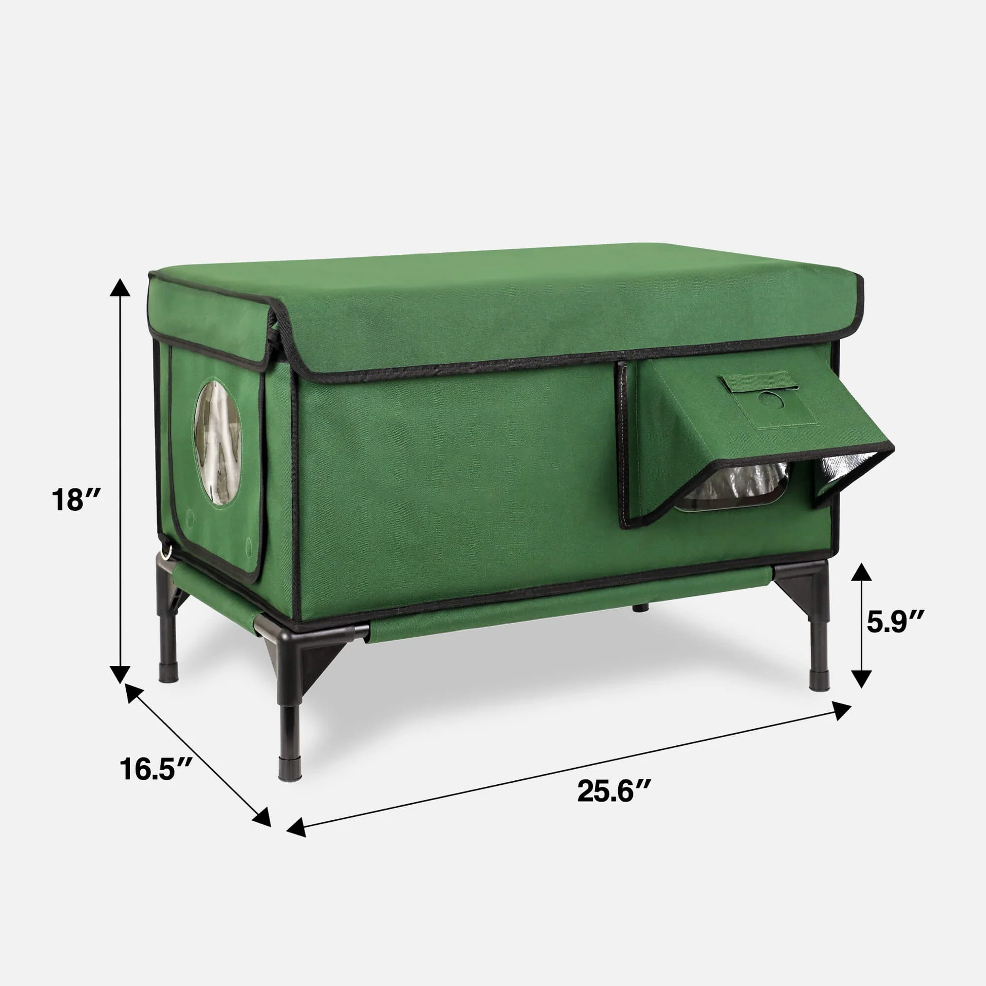 Classic Box Heated Outdoor Cat House | Large-Green (Custom Cat Patch)