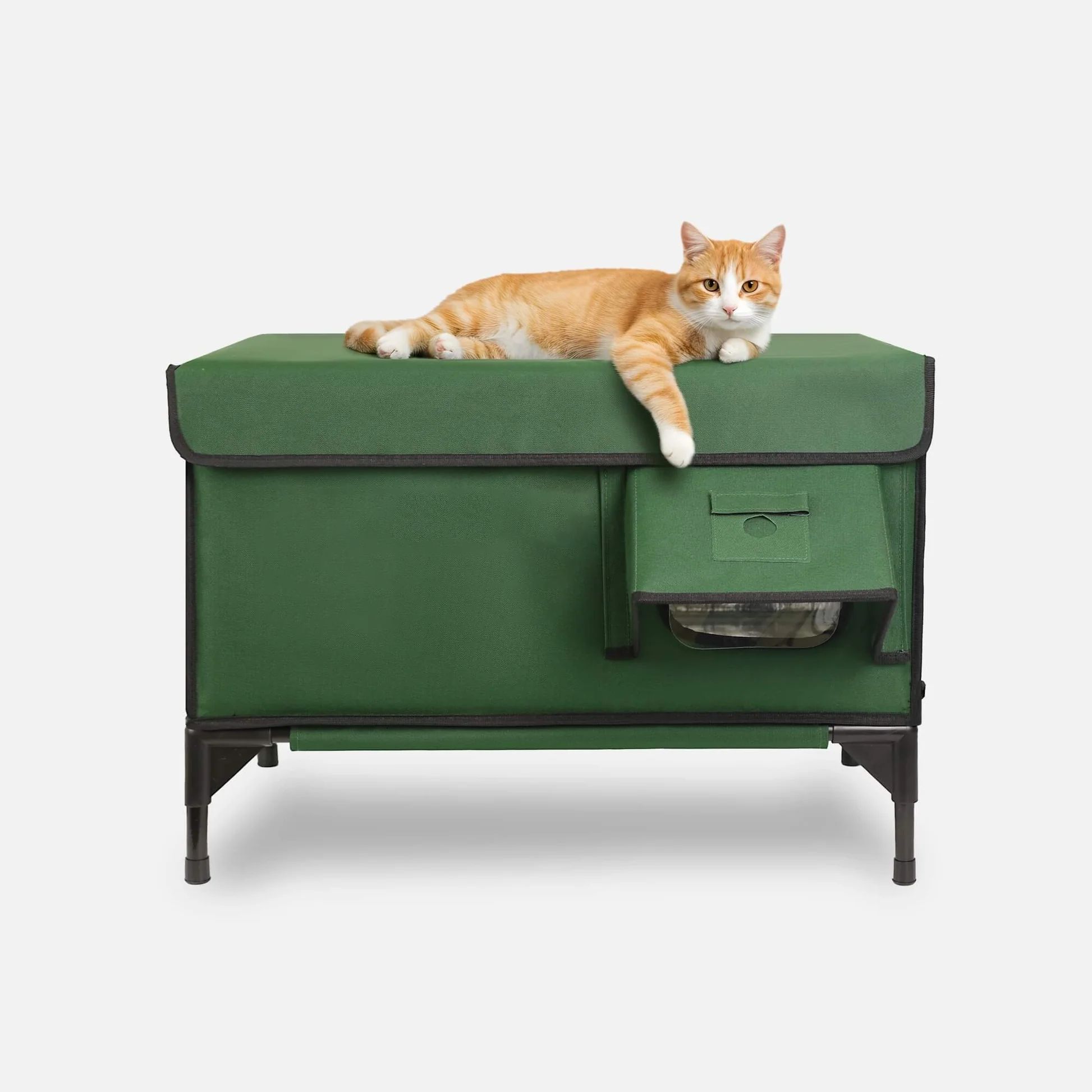 Classic Box Heated Outdoor Cat House | Large-Green (Custom Cat Patch)