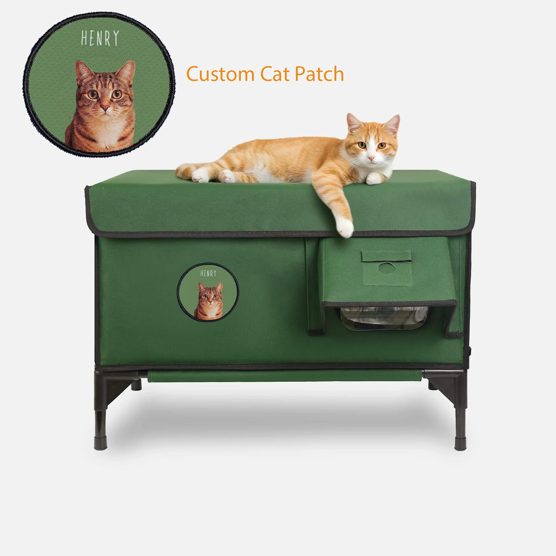 Classic Box Heated Outdoor Cat House | Large-Green （Custom Cat Patch）