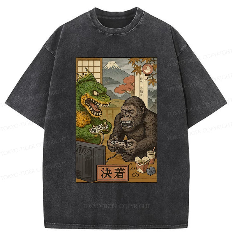 Tokyo-Tiger Monsters Play Games Washed T-Shirt