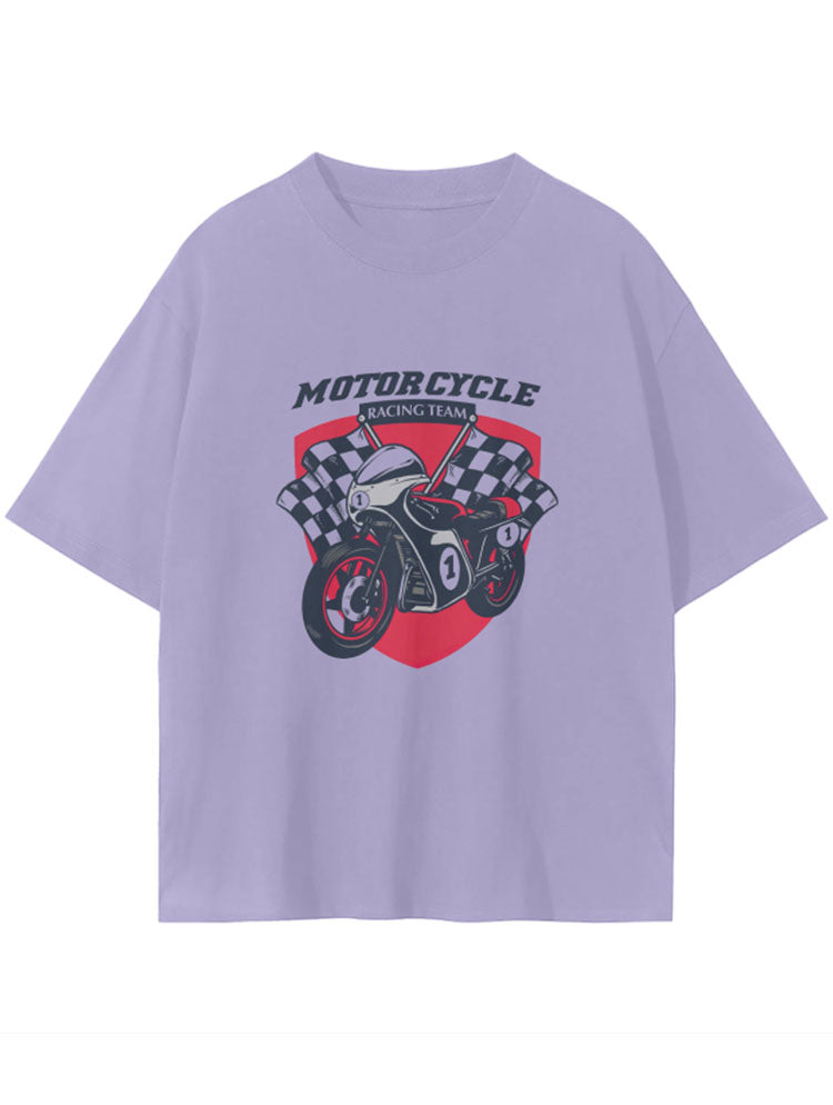 Personalized Motorcycle Print Drop Shoulder Seamless T-Shirt