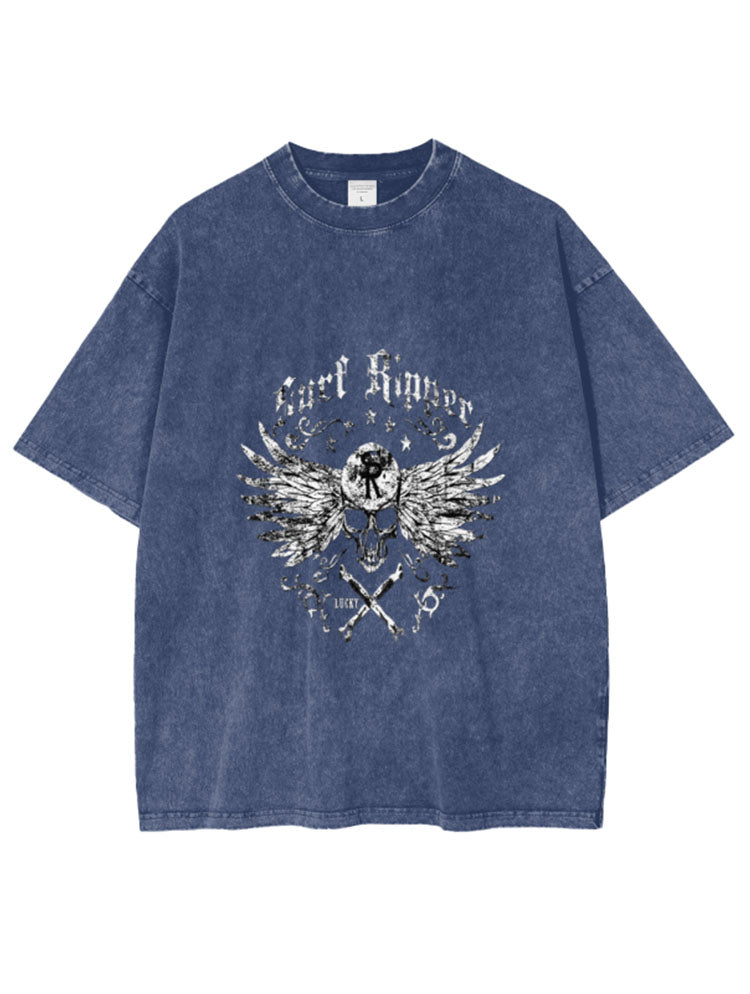 Eagle Print Acid Wash Oversize T-Shirt