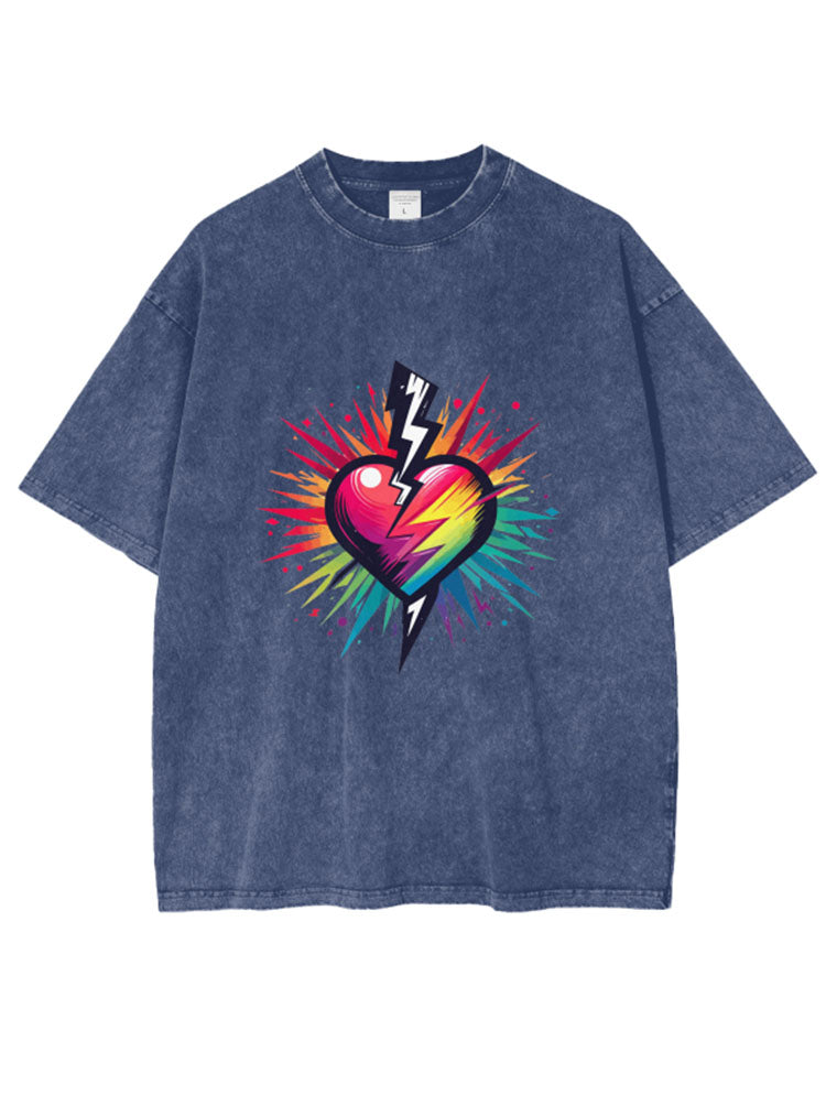 Love Lightning Print Acid Wash Oversize T-Shirt