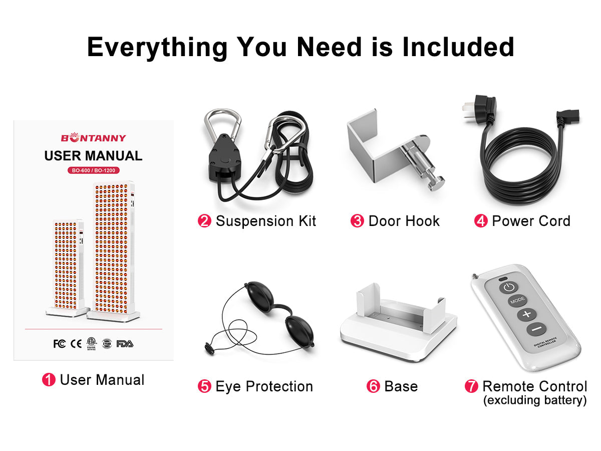 BO-600 Red Light Therapy Panel with Base – 5 Wavelengths 630/660/810/830/850nm