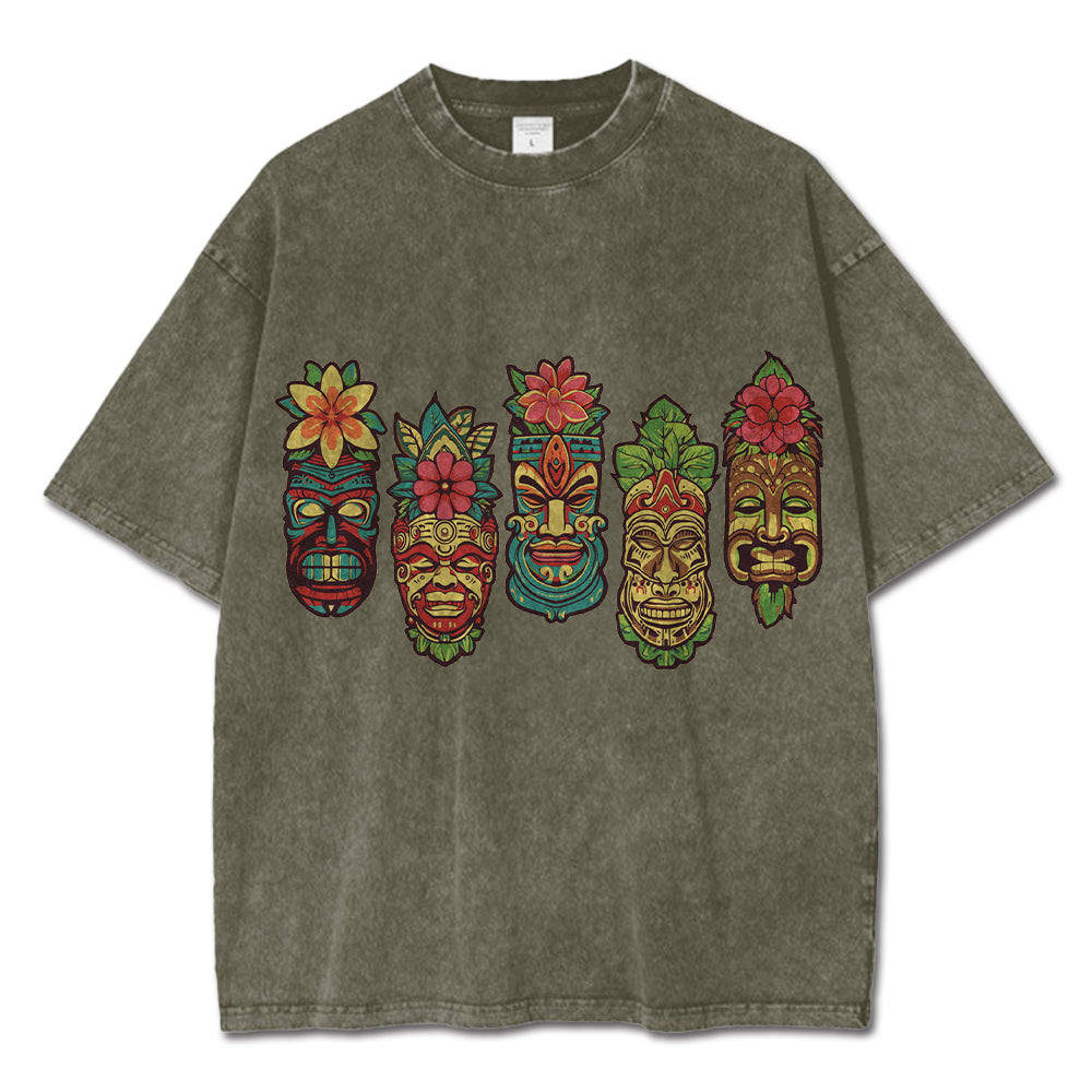 Tiki Masks Tikis Tribal Sculptures T-Shirt-uzzycraft