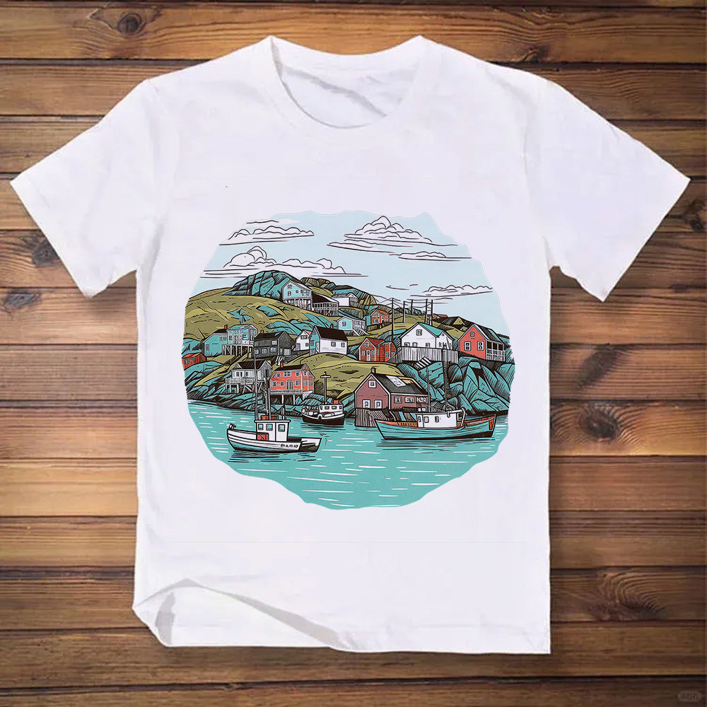 Fishing Town Illustration Classic T-Shirt