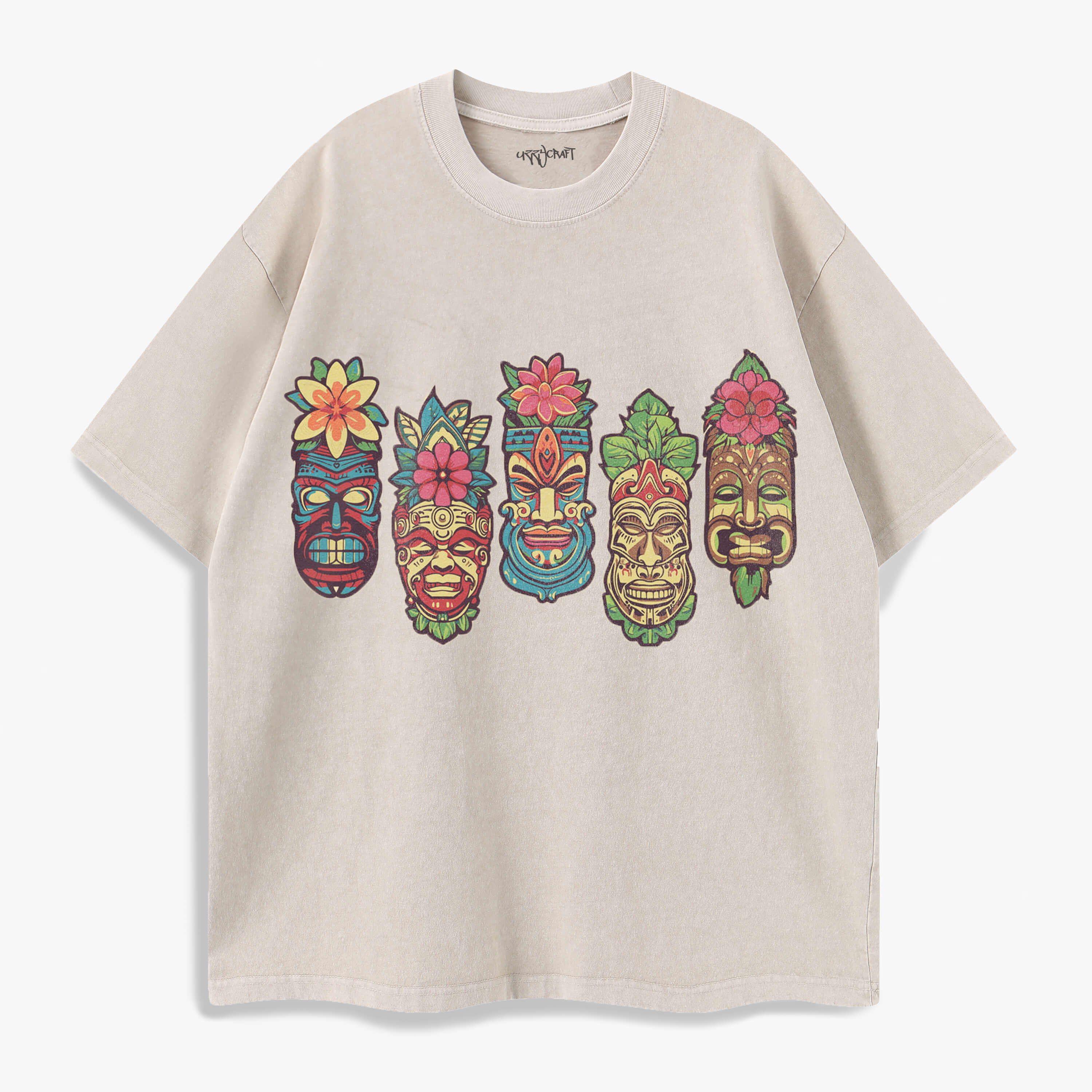 Tiki Masks Tikis Tribal Sculptures Washed T-Shirt