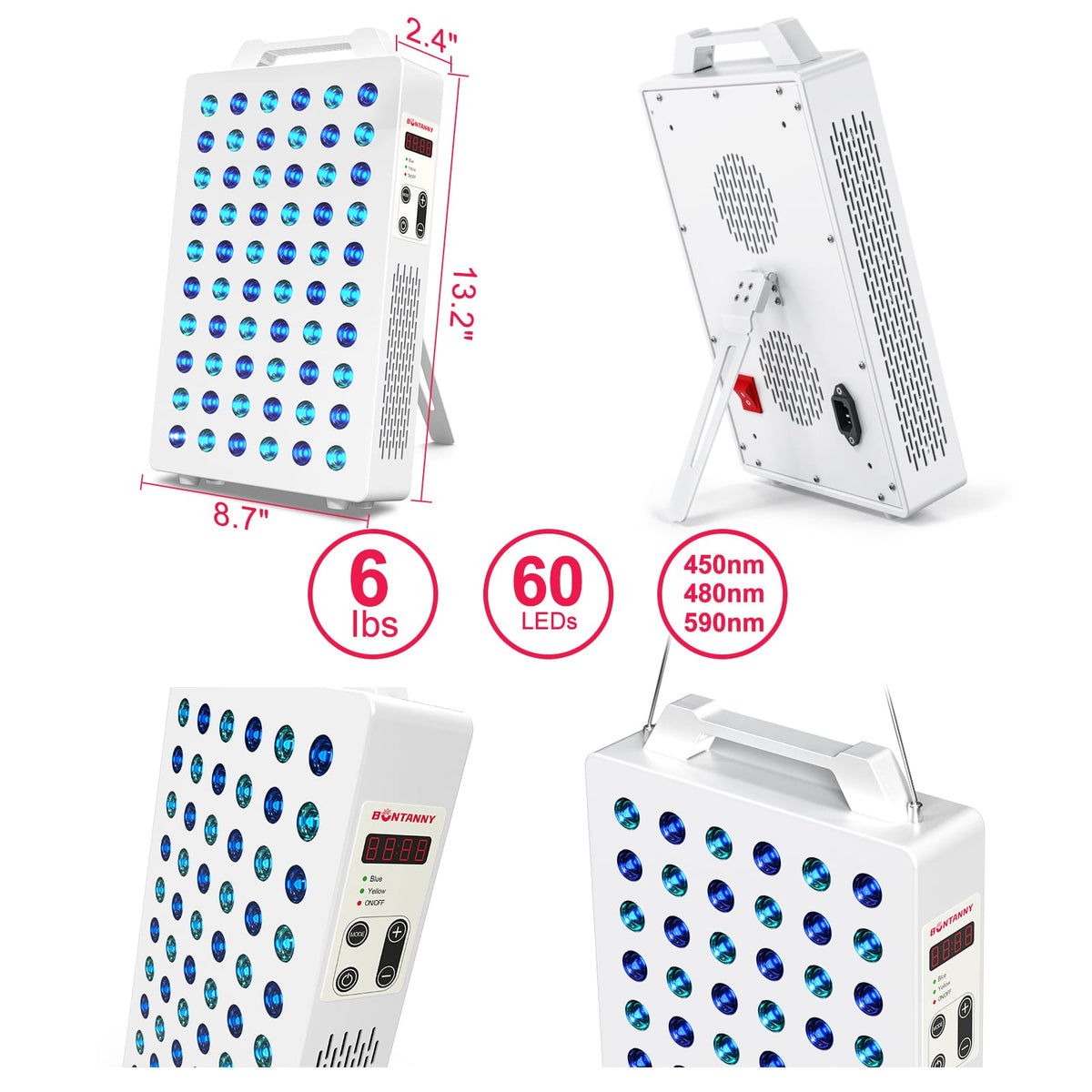 BONTANNY Blue/Yellow Light Therapy, 450/480/590nm 3 Wavelengths Remote Control