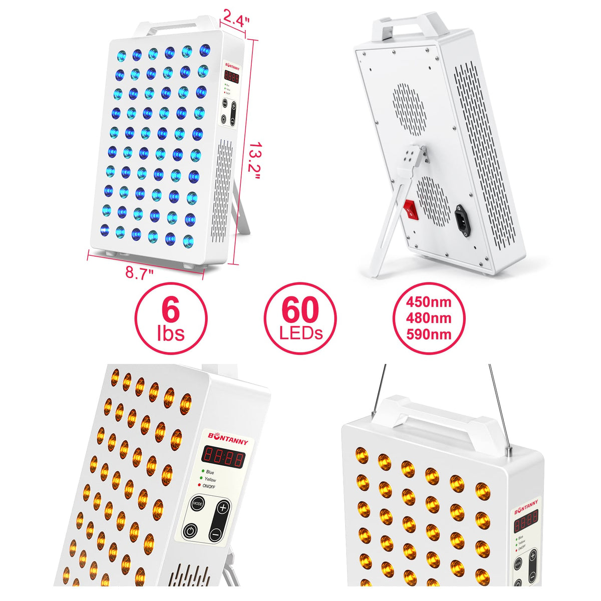 BONTANNY Blue/Yellow Light Therapy, 450/480/590nm 3 Wavelengths Remote Control
