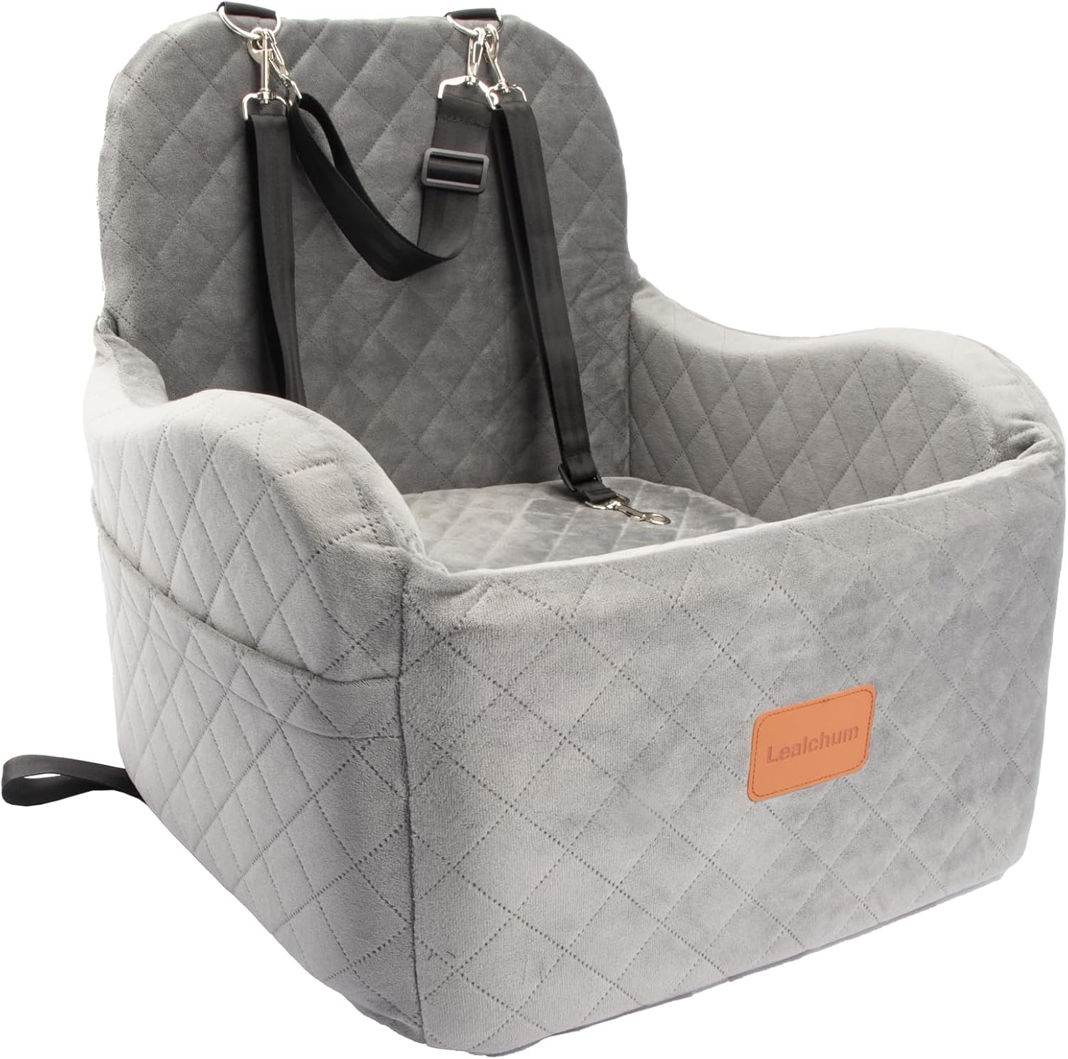 Dog Booster Car Seat for Small/Medium Dogs,6in Memory Foam Elevated Cushion,Fully Detachable and Washable,2 Clip-On Safety Leashes,Anti-Slip Base