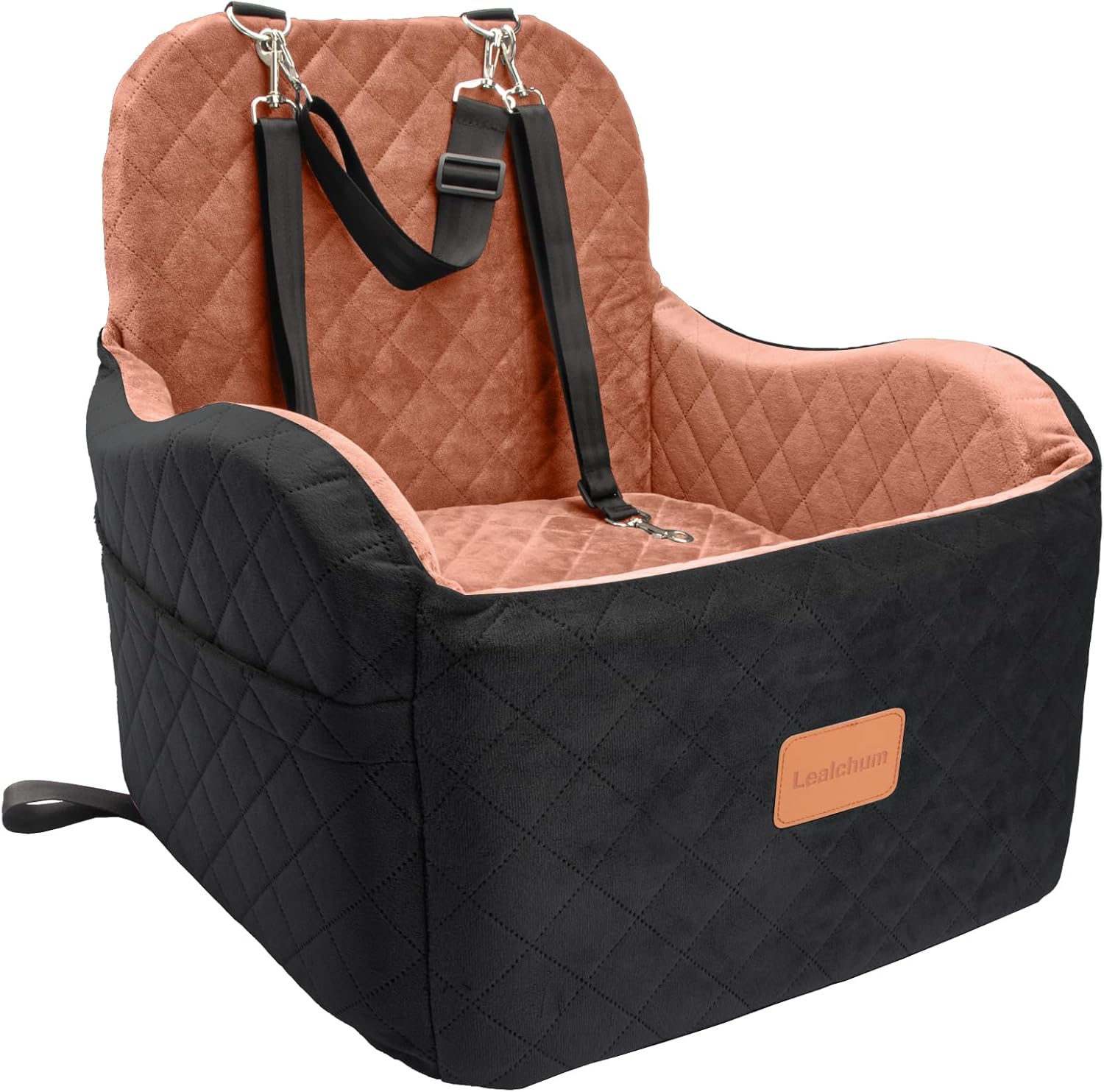 Dog Booster Car Seat for Small/Medium Dogs,6in Memory Foam Elevated Cushion,Fully Detachable and Washable,2 Clip-On Safety Leashes,Anti-Slip Base