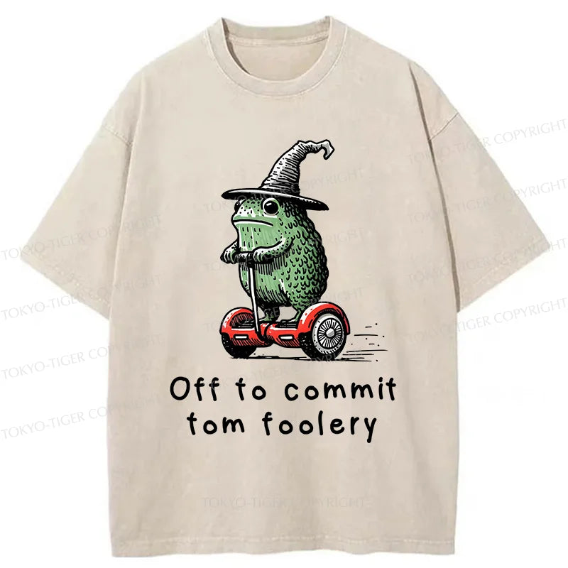 Tokyo-Tiger Frog Riding A Balance Scooter Washed T-Shirt