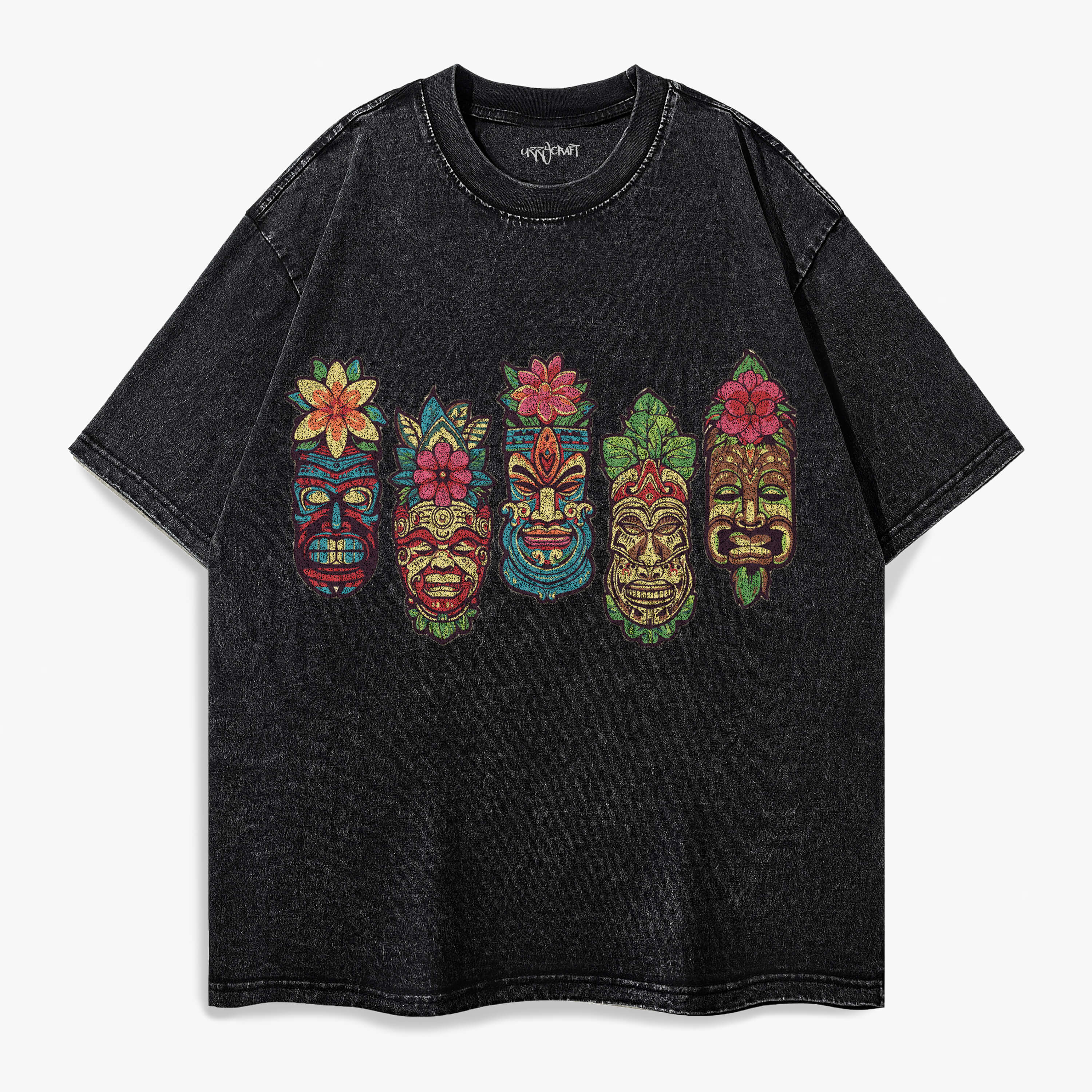 Tiki Masks Tikis Tribal Sculptures Washed T-Shirt