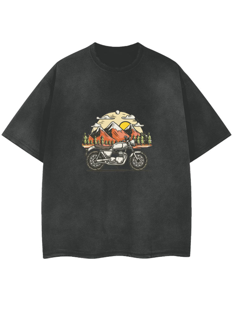 Motorcycle Field Style Vintage Wash Frayed T-Shirt