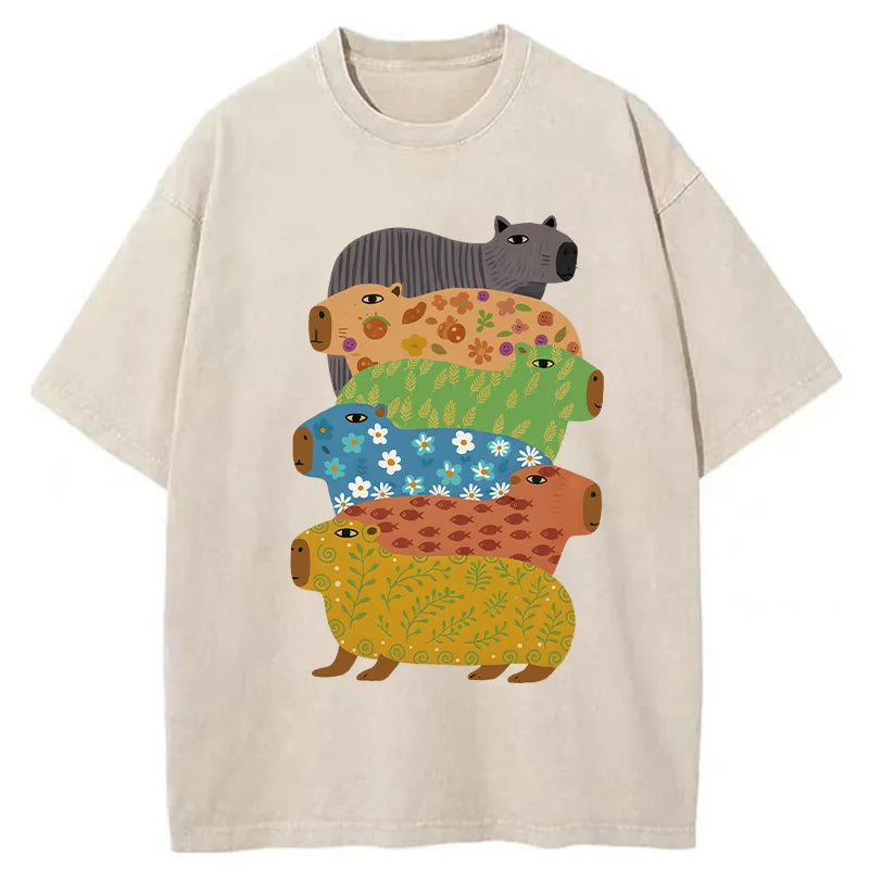 Tokyo-Tiger Colorful Capybaras Washed T-Shirt