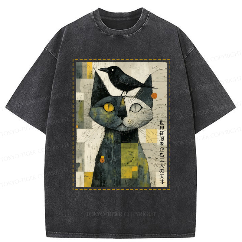 Tokyo-Tiger The Cat And The Crow Are Planning To Rule The World Washed T-Shirt