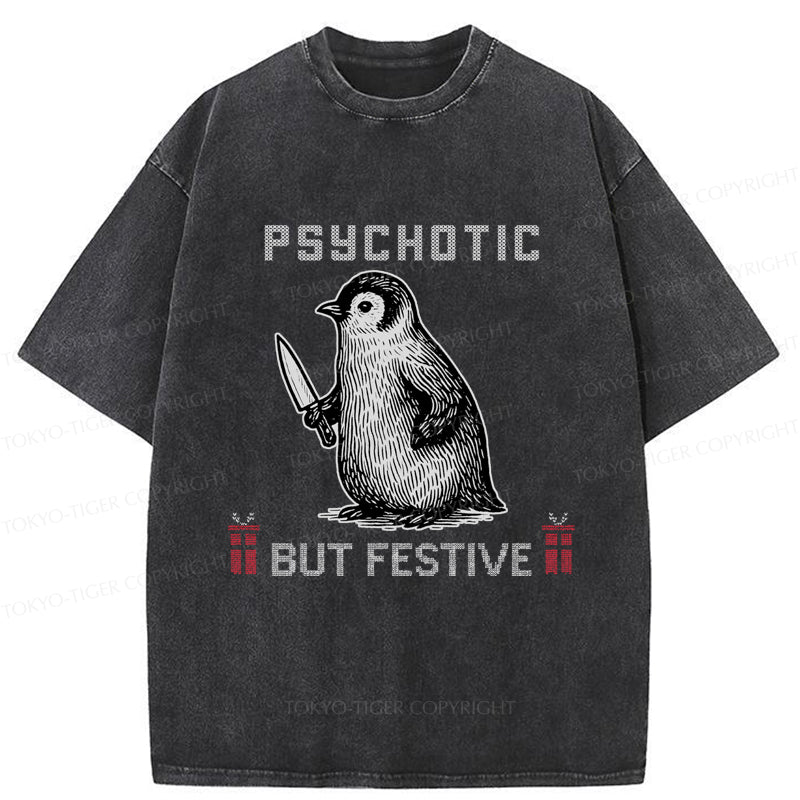 Tokyo-Tiger Overstimulated but Festive Christmas Washed T-Shirt