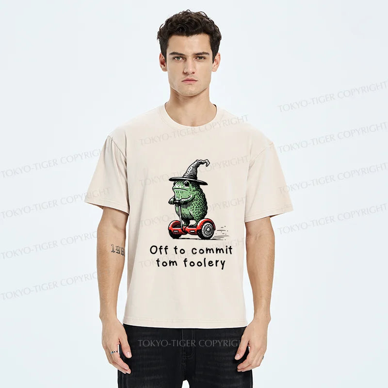 Tokyo-Tiger Frog Riding A Balance Scooter Washed T-Shirt