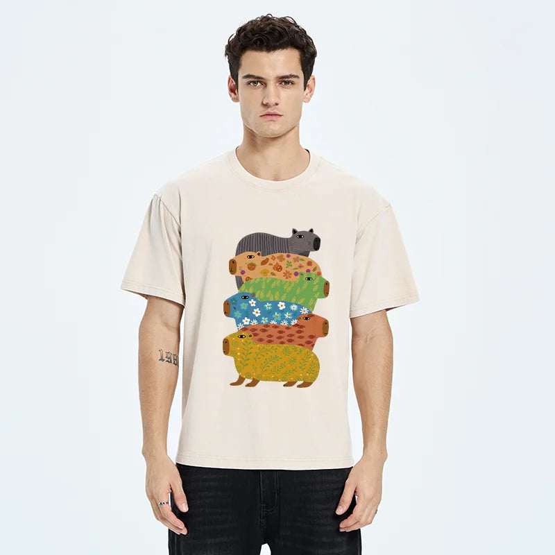 Tokyo-Tiger Colorful Capybaras Washed T-Shirt
