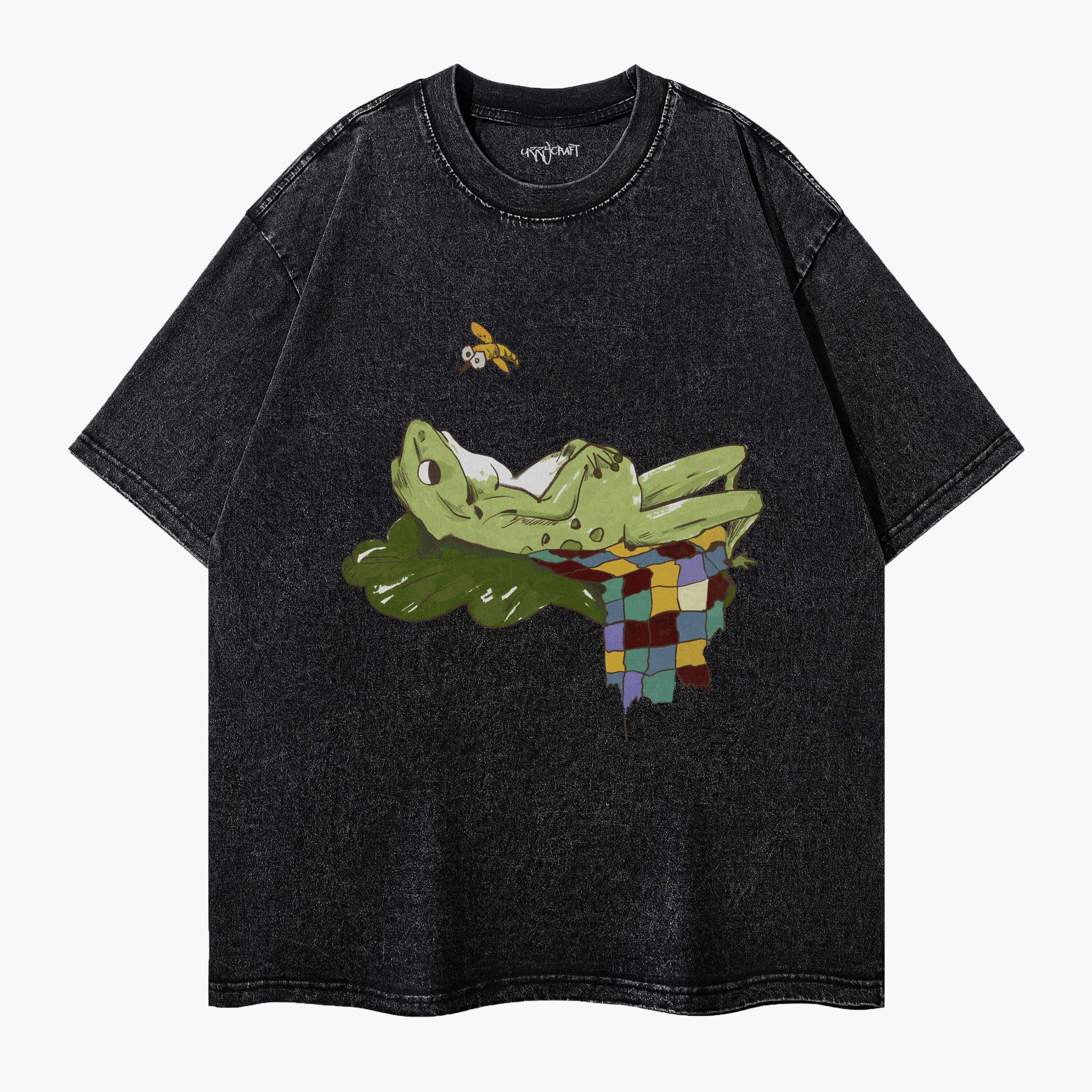 Leisurely Lying Frog Washed T-Shirt