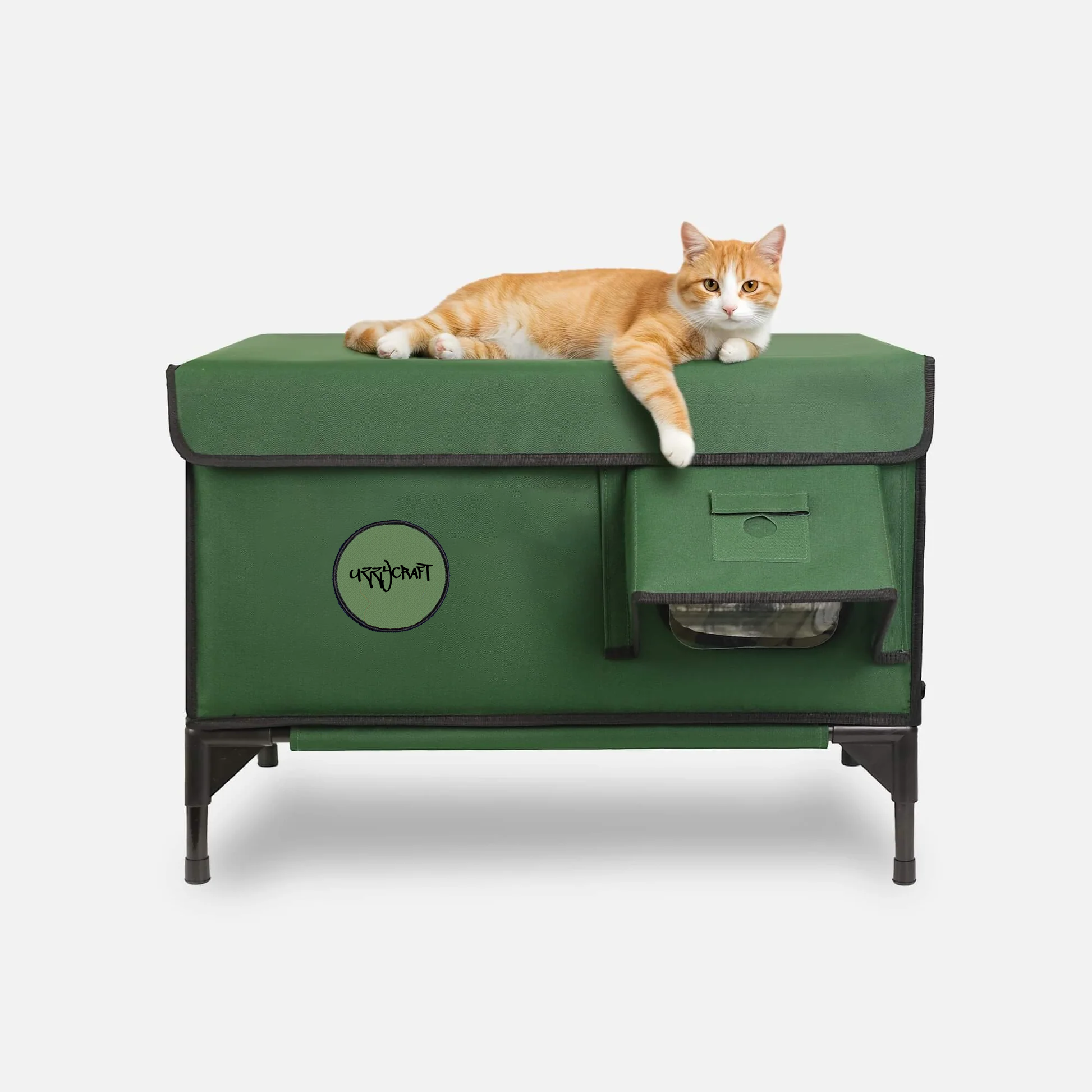 Classic Box Heated Outdoor Cat House | Large-Green （Custom Cat Patch）